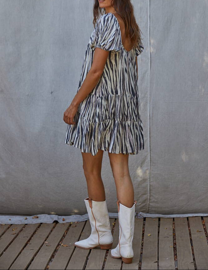 Animal Print Cap Sleeve Dress